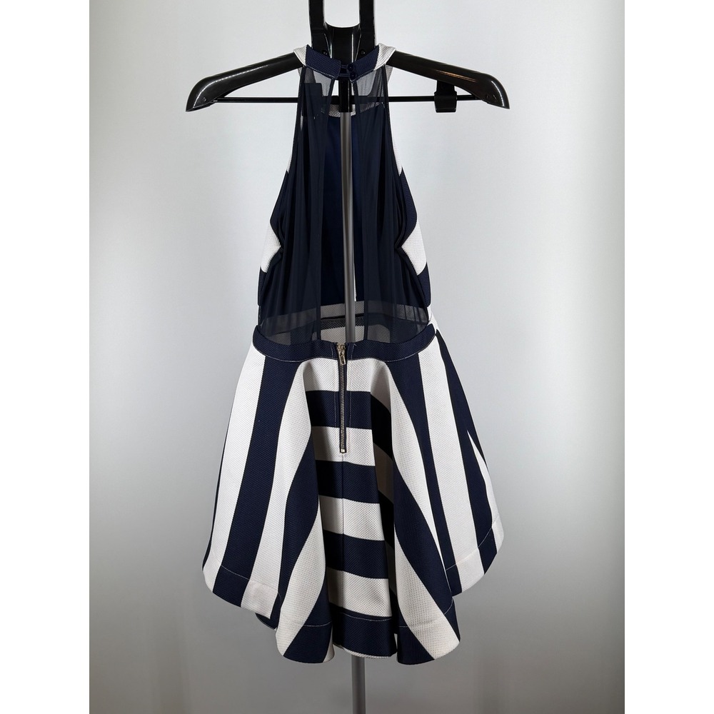 Charlotte Russe Navy White Striped Halter Open Back Fit Flare Dress Small - Picture 2 of 8